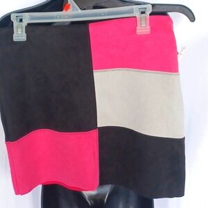 Jolie & Joy Faux Suede Patchwork Raw Hem Side Zip Mini Skirt, Jr sz L